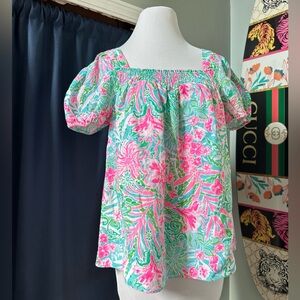 NWT Lilly Pulitzer Lagoon Linen Keating Amalfi Blue Leaf It Wild Top Sz 8